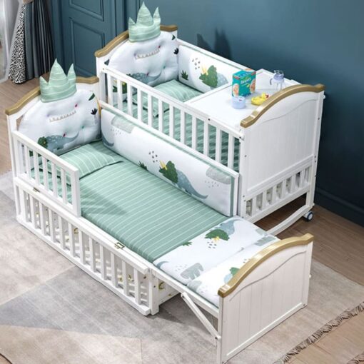 [Pre-Order] StarAndDaisy 12 in 1 Baby Bed Cot Crib for Baby Sleeping with Mattress, Mosquito Net and Adjustable Stand (Premium White | With Mattress) [Delivery Starts on: 5/July/2024] - Image 2