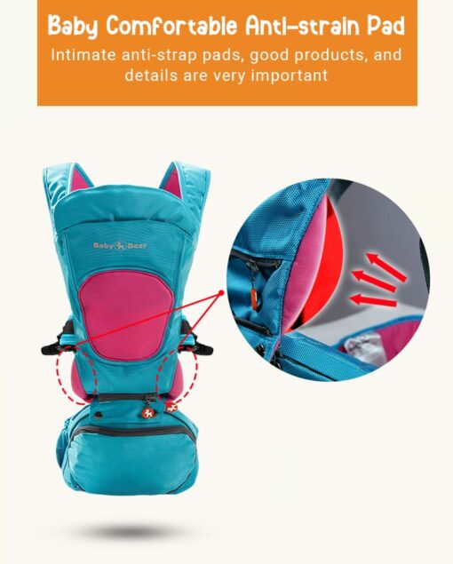Baby Deer 6 in 1 Multipurpose Strong Baby Carrier with Upgraded Breathable Air Fabric & Ergonomic Design Coushion Padding for Baby Comfort (Grey & Orange) - Image 2