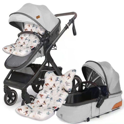 StarAndDaisy 2-in-1 EasyGo Travel Friendly Luxury Baby Stroller Pram Buggy Pushchair For Baby with Extraordinary Features, Sleeping Baby Stroller bassinet mode, Sit-stand Mode (High Landscape Seat, one-push folding, Powerful Shock Absorption Wheels, Convertible Bassinet Design (Grey with Black Tubes | With Cushion)