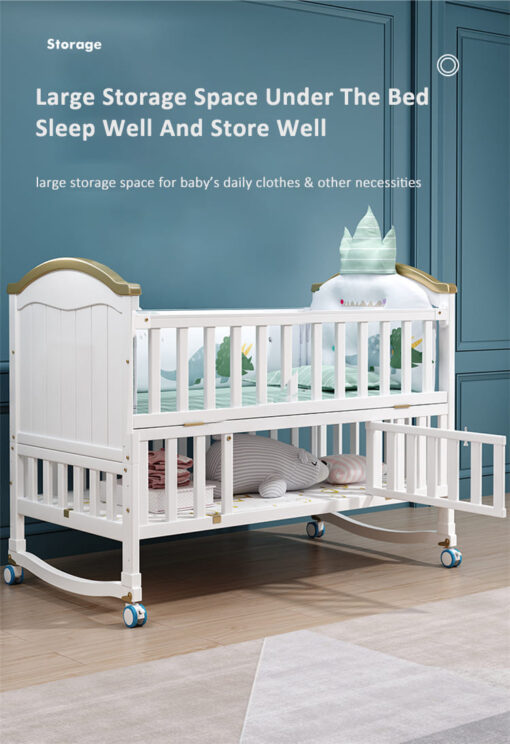 StarAndDaisy Baby Crib Cot / 12 in 1 Baby Bed Convertible Wooden Baby Cot with Mattress, Bumper Set, Mosquito Net & Adjustable Stand (Premium White | With Mattress & Bumper Set) - Image 3