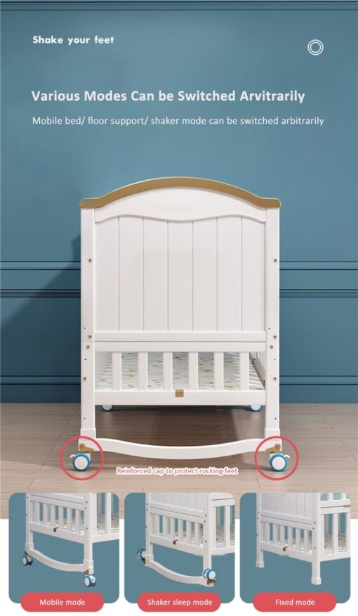 StarAndDaisy Baby Crib Cot / 12 in 1 Baby Bed Convertible Wooden Baby Cot with Mattress, Bumper Set, Mosquito Net & Adjustable Stand (Premium White | With Mattress & Bumper Set) - Image 2