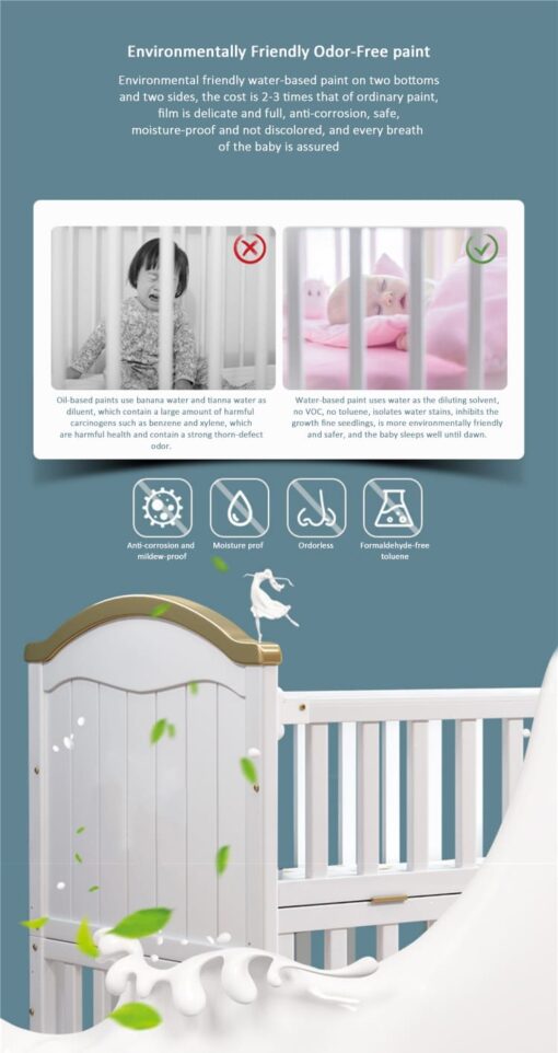 StarAndDaisy Baby Crib Cot / 12 in 1 Baby Bed Convertible Wooden Baby Cot with Mattress, Bumper Set, Mosquito Net & Adjustable Stand (Premium White | With Mattress & Bumper Set) - Image 11