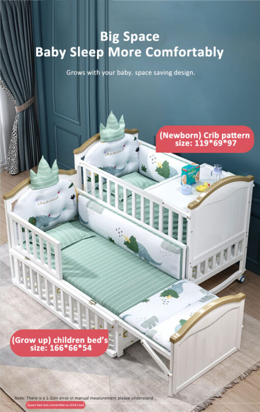 StarAndDaisy Baby Crib Cot / 12 in 1 Baby Bed Convertible Wooden Baby Cot with Mattress, Bumper Set, Mosquito Net & Adjustable Stand (Premium White | With Mattress & Bumper Set) - Image 9