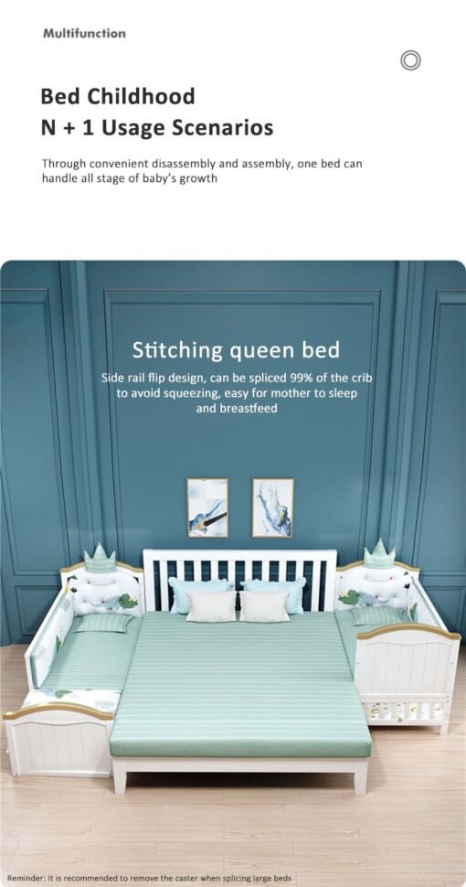 StarAndDaisy Baby Crib Cot / 12 in 1 Baby Bed Convertible Wooden Baby Cot with Mattress, Bumper Set, Mosquito Net & Adjustable Stand (Premium White | With Mattress & Bumper Set) - Image 7