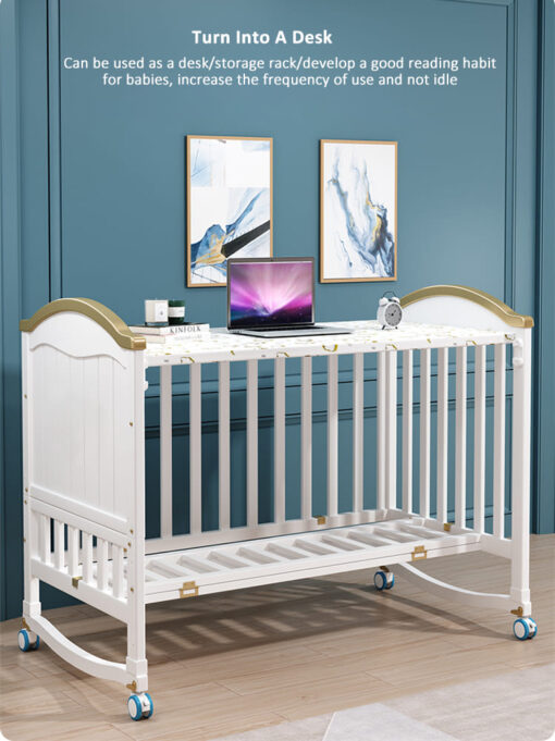 StarAndDaisy Baby Crib Cot / 12 in 1 Baby Bed Convertible Wooden Baby Cot with Mattress, Bumper Set, Mosquito Net & Adjustable Stand (Premium White | With Mattress & Bumper Set) - Image 4