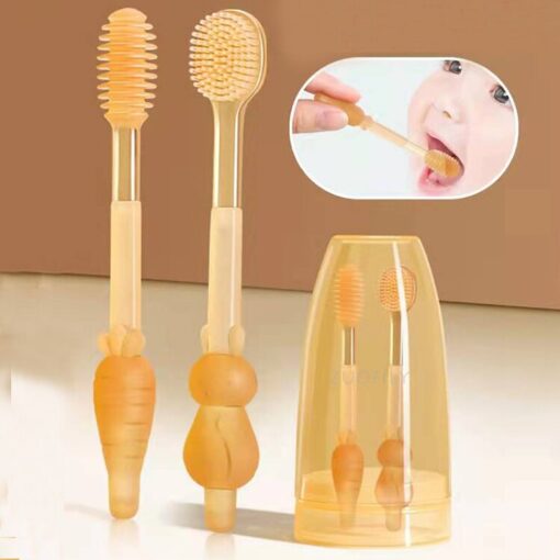 StarAndDaisy Silicon Toothbrush and Tongue Cleaner for Baby to Toddler Toothbrush - Brown