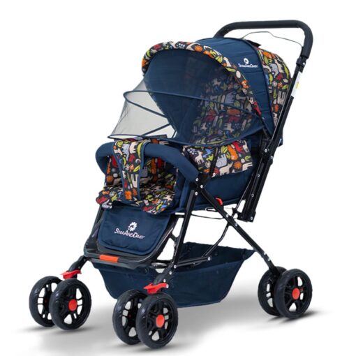 StarAndDaisy Sunrise Baby Stroller and Pram with Extended Mosquito Net and Ultra Soft Cushions & Reversible Handlebar (Nature Print | Delta)