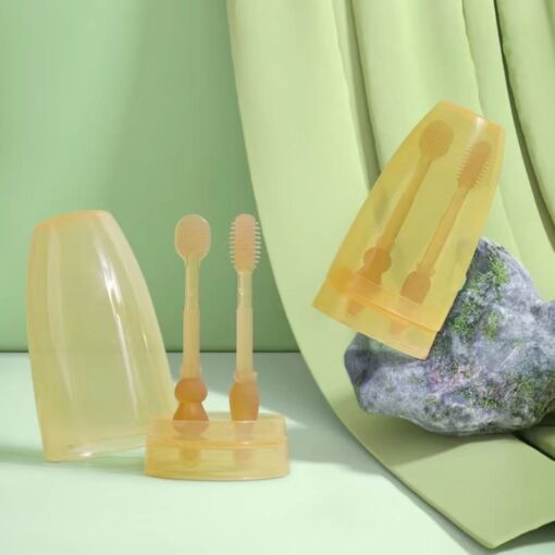 StarAndDaisy Silicon Toothbrush and Tongue Cleaner for Baby to Toddler Toothbrush - Brown - Image 2