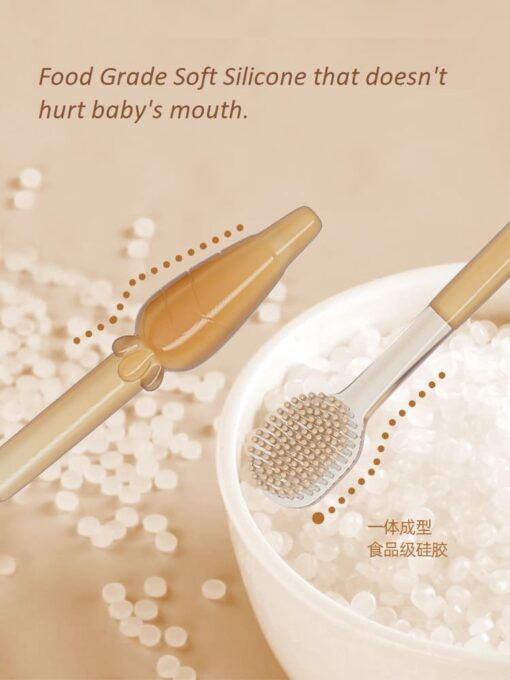StarAndDaisy Silicon Toothbrush and Tongue Cleaner for Baby to Toddler Toothbrush - Brown - Image 4
