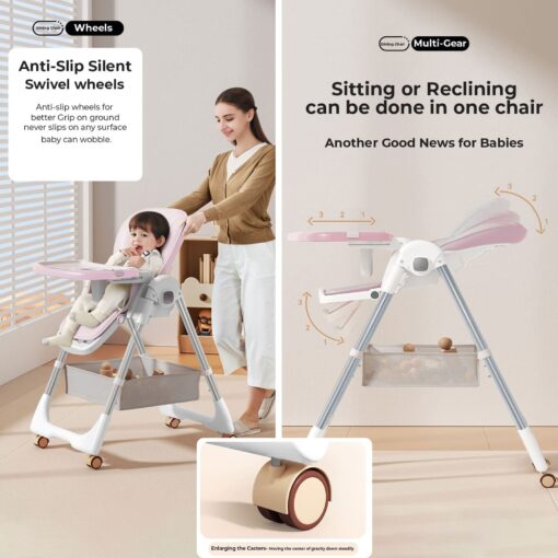 StarAndDaisy Galaxy Star Baby High Chair, Foldable Feeding Chair, Dining Chair for Baby with Height Adjustment - Pink - Image 7
