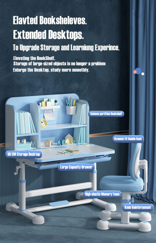 [Refurbished] StarAndDaisy Smart Study Table with Chair for Kids and Students with Bookshelves, Storage and Height Adjustment (Blue | M8) - Image 4
