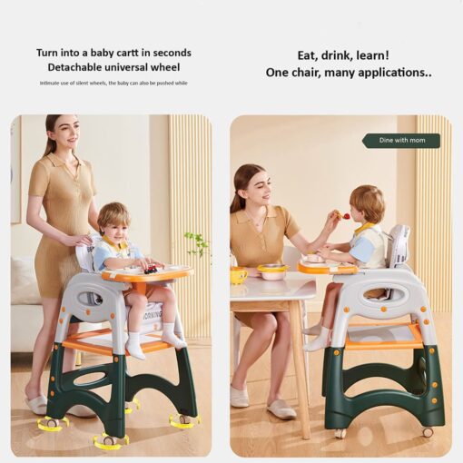 StarAndDaisy 6-in-1 Baby High Chair | CAT Design Multifunctional Infant Feeding Chair | Chair & Table for Toddler | With Backrest & Plate Adjustment (Orange White) - Image 5