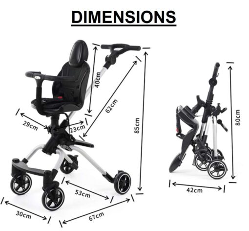 [Refurbished] StarAndDaisy Seating Kids Stroller, one Touch Folding Light Weight 360 Degree Vision Seating Type for Kids 6 Months to 5 Years with Shock Absorbing Wheels (Black) with Sunshade - Image 8