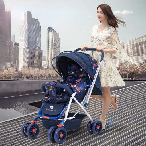 StarAndDaisy Sunrise Baby Stroller and Pram with Extended Mosquito Net and Ultra Soft Cushions & Reversible Handlebar (Blue Print - Beta) - Image 2