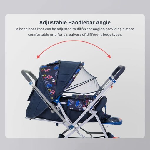 StarAndDaisy Sunrise Baby Stroller and Pram with Extended Mosquito Net and Ultra Soft Cushions & Reversible Handlebar (Blue Print - Beta) - Image 4