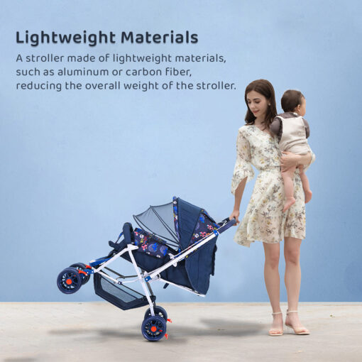 StarAndDaisy Sunrise Baby Stroller and Pram with Extended Mosquito Net and Ultra Soft Cushions & Reversible Handlebar (Blue Print - Beta) - Image 6