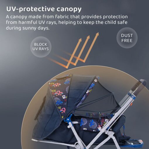 StarAndDaisy Sunrise Baby Stroller and Pram with Extended Mosquito Net and Ultra Soft Cushions & Reversible Handlebar (Blue Print - Beta) - Image 7