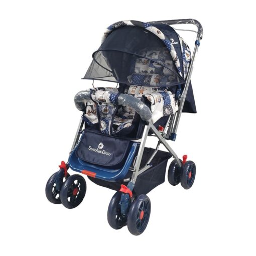 [Refurbished] StarAndDaisy Sunrise Baby Stroller and Pram with Extended Mosquito Net and Ultra Soft Cushions & Reversible Handlebar (White Print | Gama)