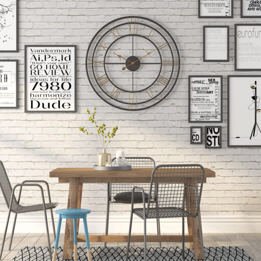 SND Home Decor Large Metal Triple Ring Retro Silent Wall Clock - Non-Ticking Wall Clocks, for Living Room Bedroom Office Bar Decor - Easy to Read, Black, Gold (80cm) - Image 9
