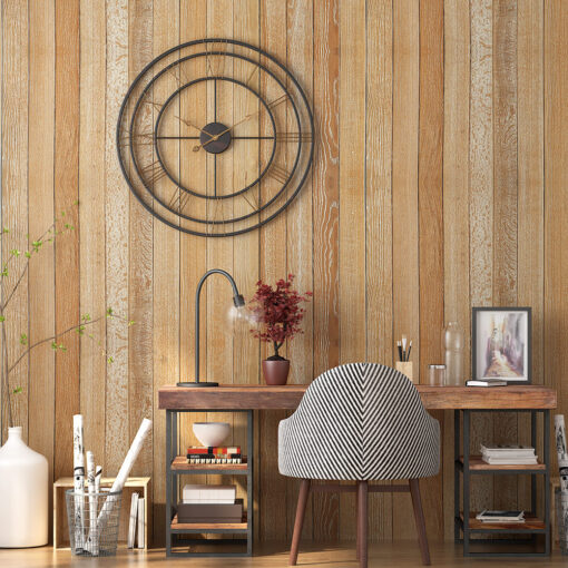 SND Home Decor Large Metal Triple Ring Retro Silent Wall Clock - Non-Ticking Wall Clocks, for Living Room Bedroom Office Bar Decor - Easy to Read, Black, Gold (80cm) - Image 2