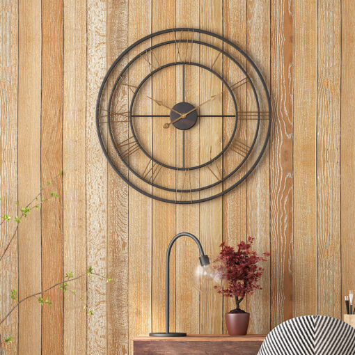 SND Home Decor Large Metal Triple Ring Retro Silent Wall Clock - Non-Ticking Wall Clocks, for Living Room Bedroom Office Bar Decor - Easy to Read, Black, Gold (80cm) - Image 10