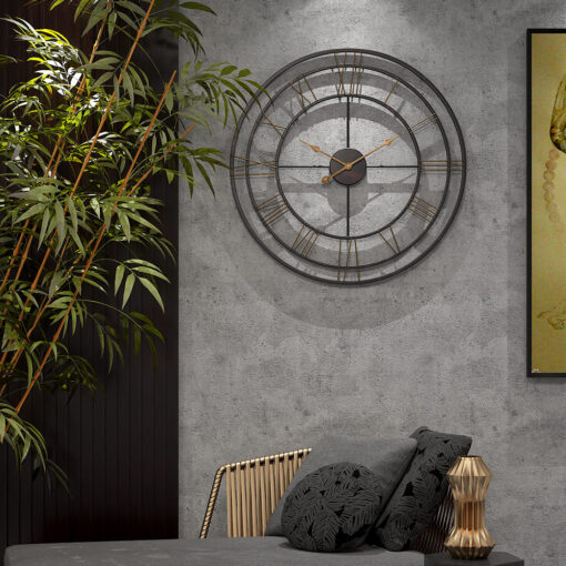 SND Home Decor Large Metal Triple Ring Retro Silent Wall Clock - Non-Ticking Wall Clocks, for Living Room Bedroom Office Bar Decor - Easy to Read, Black, Gold (80cm) - Image 3
