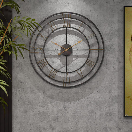 SND Home Decor Large Metal Triple Ring Retro Silent Wall Clock - Non-Ticking Wall Clocks, for Living Room Bedroom Office Bar Decor - Easy to Read, Black, Gold (80cm)