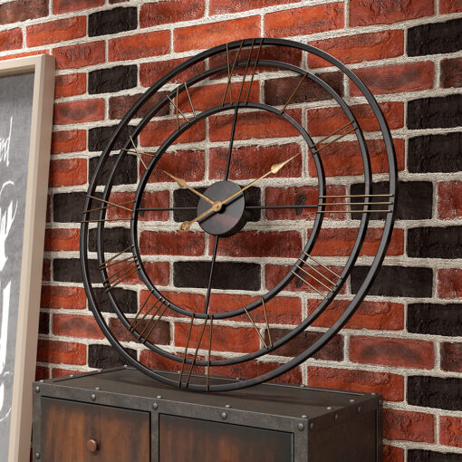 SND Home Decor Large Metal Triple Ring Retro Silent Wall Clock - Non-Ticking Wall Clocks, for Living Room Bedroom Office Bar Decor - Easy to Read, Black, Gold (80cm) - Image 6