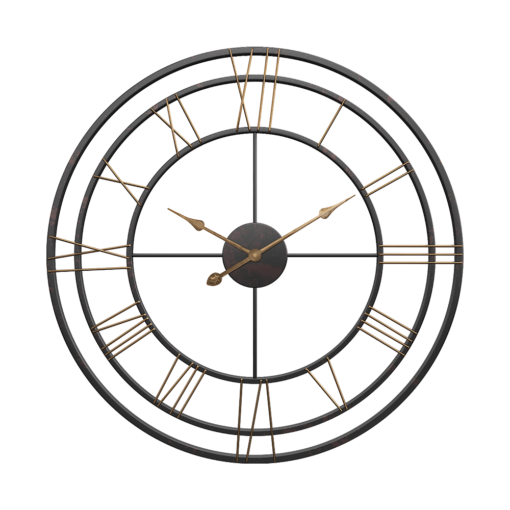 SND Home Decor Large Metal Triple Ring Retro Silent Wall Clock - Non-Ticking Wall Clocks, for Living Room Bedroom Office Bar Decor - Easy to Read, Black, Gold (80cm) - Image 7