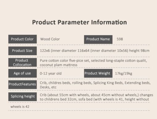 StarAndDaisy 12 in 1 Baby Wooden Crib Cot & Baby Bed with Mattress, Bumper Set, Mosquito Net & Adjustable Stand (Natural Wood | With Mattress & Bumper Set) - Image 8