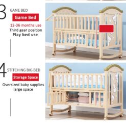 Pinewood Baby Bed Multifunctional Rocking Cot - Wooden Finish - Baby Cot Cum Cradle