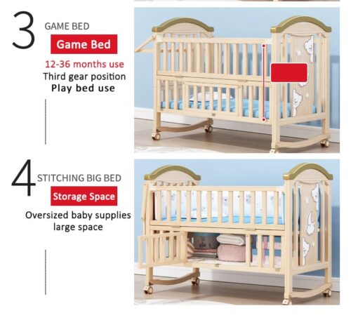 Pinewood Baby Bed Multifunctional Rocking Cot - Wooden Finish - Baby Cot Cum Cradle