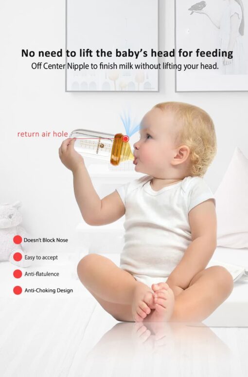 StarAndDaisy Powder Skin Feeding Bottle with With Soft Silicone BPA Free Bottle and Nipple, High-Temperature Resistance, Anti-Flatulence and High Borosilicate Glass, Suitable for 3-6 Months Baby - Image 14