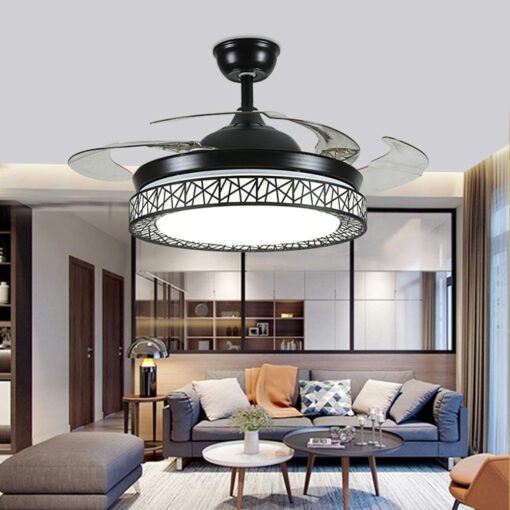SND Home Decor Black Beast Ceiling Fan with Light, Modern Invisible Ceiling Fan Chandelier with Retractable Blade, Dimmable LED 3 Lighting 3 Speeds Change Ceiling Fans lights with Remote Control (Size - 36inch) - Image 3