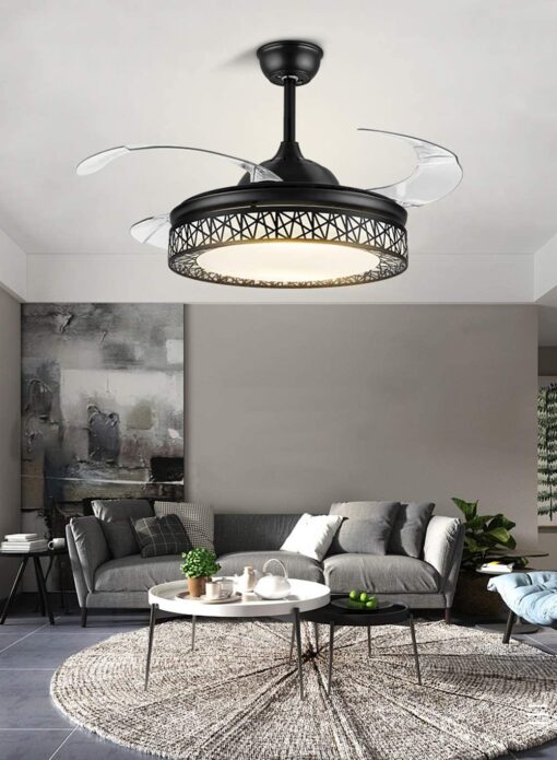 SND Home Decor Black Beast Ceiling Fan with Light, Modern Invisible Ceiling Fan Chandelier with Retractable Blade, Dimmable LED 3 Lighting 3 Speeds Change Ceiling Fans lights with Remote Control (Size - 36inch) - Image 4