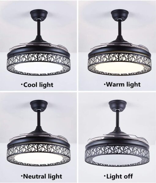 SND Home Decor Black Beast Ceiling Fan with Light, Modern Invisible Ceiling Fan Chandelier with Retractable Blade, Dimmable LED 3 Lighting 3 Speeds Change Ceiling Fans lights with Remote Control (Size - 36inch) - Image 5