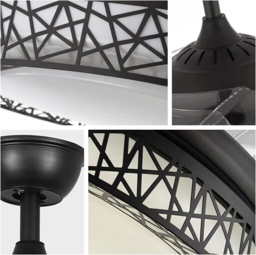 SND Home Decor Black Beast Ceiling Fan with Light, Modern Invisible Ceiling Fan Chandelier with Retractable Blade, Dimmable LED 3 Lighting 3 Speeds Change Ceiling Fans lights with Remote Control (Size - 36inch) - Image 7