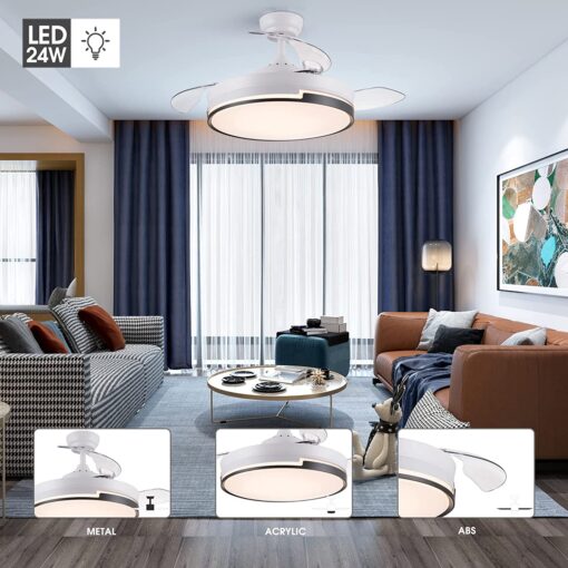 SND Home Decor Elegance Ceiling Fan with Light, Modern Invisible Ceiling Fan Chandelier with Retractable Blade, Dimmable LED 3 Lighting 3 Speeds Change Ceiling Fans lights with Remote Control (Available Size - 36in) - Image 3