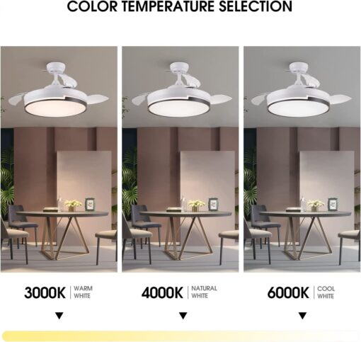 SND Home Decor Elegance Ceiling Fan with Light, Modern Invisible Ceiling Fan Chandelier with Retractable Blade, Dimmable LED 3 Lighting 3 Speeds Change Ceiling Fans lights with Remote Control (Available Size - 36in) - Image 4