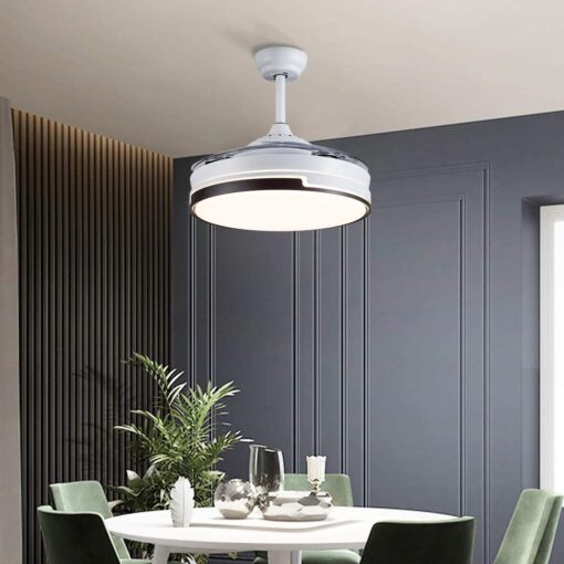SND Home Decor Elegance Ceiling Fan with Light, Modern Invisible Ceiling Fan Chandelier with Retractable Blade, Dimmable LED 3 Lighting 3 Speeds Change Ceiling Fans lights with Remote Control (Available Size - 36in) - Image 2