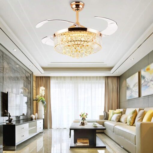 SND Home Decor Luxury Crystal Ceiling Fan with Light Remote Control Retractable Blades Lighting Fixtures 3 Speeds 3 Color Changes Luxury Chandelier , Silent Motor With LED Bulbs Included (Gold | 42inch) - Image 5