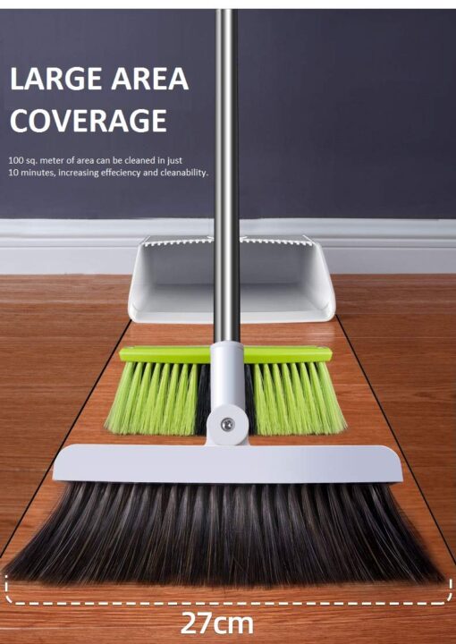 SND Homes Saver Combo: Flat Spin Super-absorbent Microfiber Pads Mop with Bucket and Standing Rotatable Broom Sweep Set ( 38X12.5 cm, Green) - Image 8