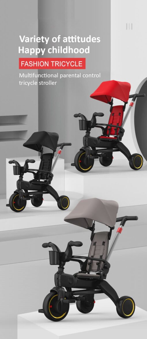 StarAndDaisy 5-in-1 Compact Multifunctional Foldable Children's Tricycle/ Trikes for Kids with Canopy with Dual Storage Basket & Ultra Soft Cushion Seat with Seat Belt, Footrest, Parental Control Handle, Baby Trike for Boys Girls of 1.5 to 5 Years (Red) - Image 4