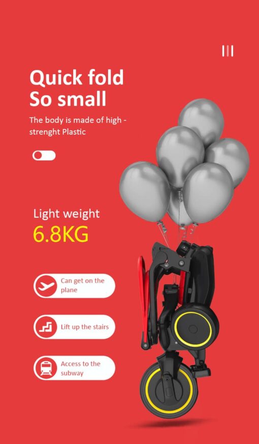 StarAndDaisy 5-in-1 Compact Multifunctional Foldable Children's Tricycle/ Trikes for Kids with Canopy with Dual Storage Basket & Ultra Soft Cushion Seat with Seat Belt, Footrest, Parental Control Handle, Baby Trike for Boys Girls of 1.5 to 5 Years (Red) - Image 5