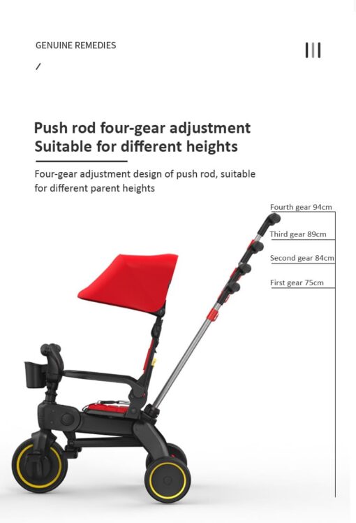 StarAndDaisy 5-in-1 Compact Multifunctional Foldable Children's Tricycle/ Trikes for Kids with Canopy with Dual Storage Basket & Ultra Soft Cushion Seat with Seat Belt, Footrest, Parental Control Handle, Baby Trike for Boys Girls of 1.5 to 5 Years (Red) - Image 11