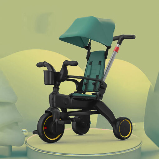 StarAndDaisy 5-in-1 Compact Multifunctional Foldable Children's Tricycle/ Trikes for Kids with Canopy with Dual Storage Basket & Ultra Soft Cushion Seat with Seat Belt, Footrest, Parental Control Handle, Baby Trike for Boys Girls of 1.5 to 5 Years (Green)