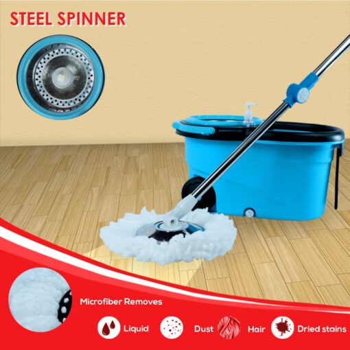 SND Homes Pureatic by SND Homes Spin mop with Bucket, Stainless Steel Wringer and mop hat, 2 Refills, Easy disassembly Modular Design, Long-Life - Image 2