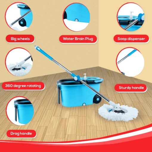 SND Homes Pureatic by SND Homes Spin mop with Bucket, Stainless Steel Wringer and mop hat, 2 Refills, Easy disassembly Modular Design, Long-Life - Image 4
