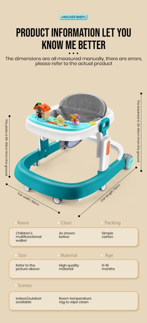 StarAndDaisy Elegant Multifunctional Baby Walker with Anti-rollover U-shaped Baby and Kids Walker with Toy Tray & Music System (Pink) - Image 6