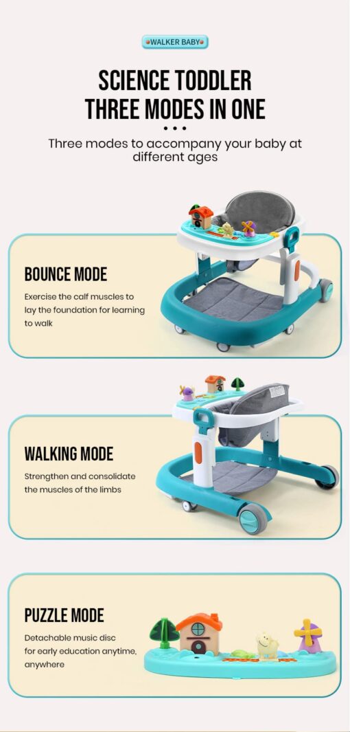 StarAndDaisy Elegant Multifunctional Baby Walker with Anti-rollover U-shaped Baby and Kids Walker with Toy Tray & Music System (Pink) - Image 10